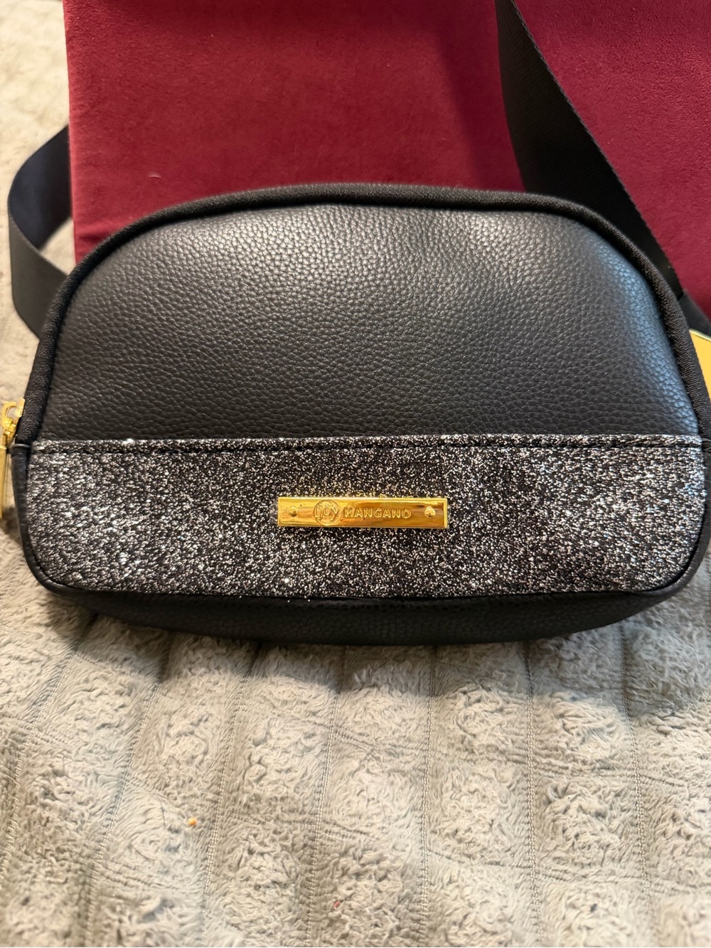 Joy Mangano Black Crossbody with Silver Glitter Accent